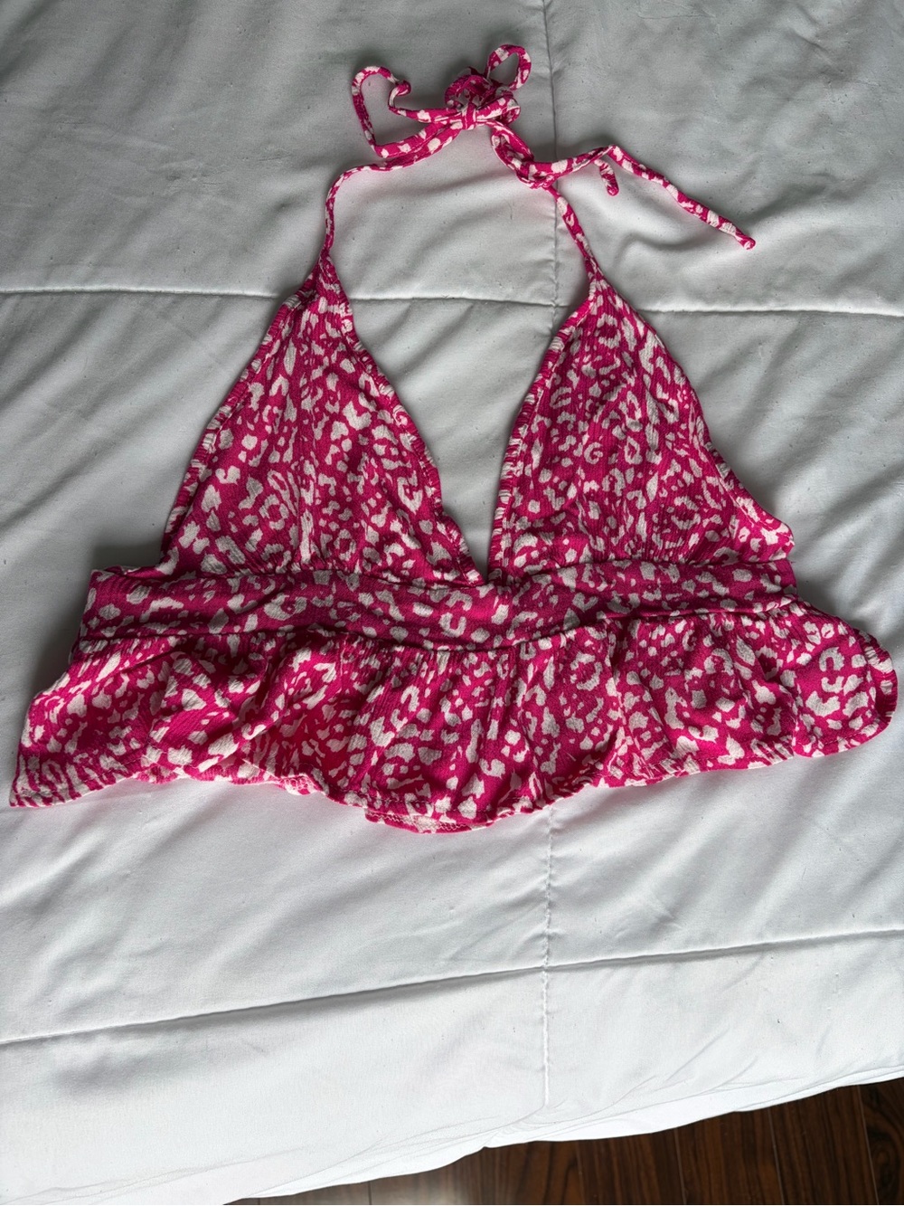 Pink & White Leopard Print Halter Crop Top